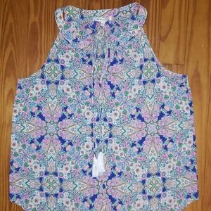 Rose & Olive Navy and Pink Paisley Tie-Front Sleeveless Camisole